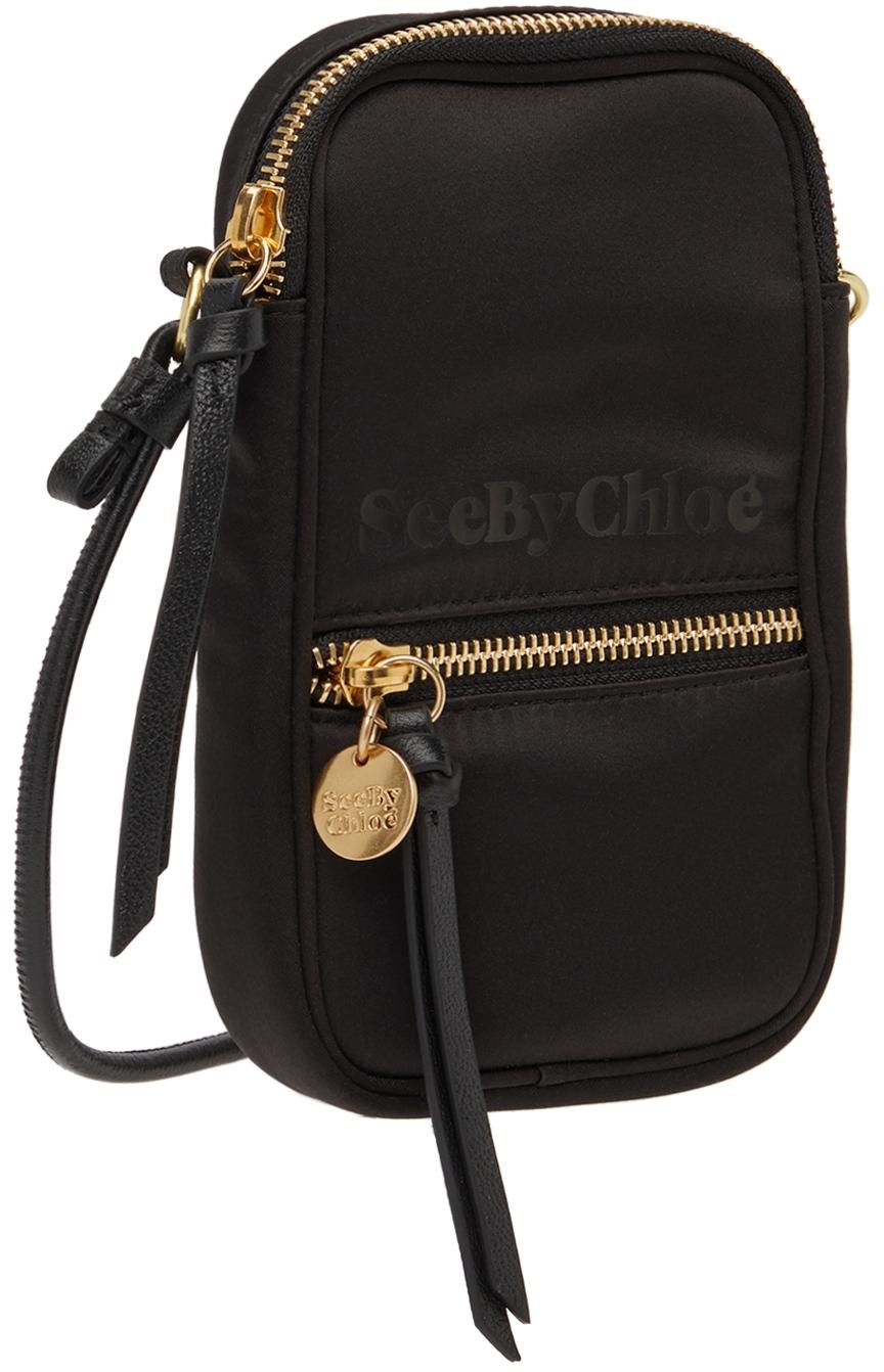 See By Chloé Satin Essential Phone Holder Shoulder Bag in Black | Lyst