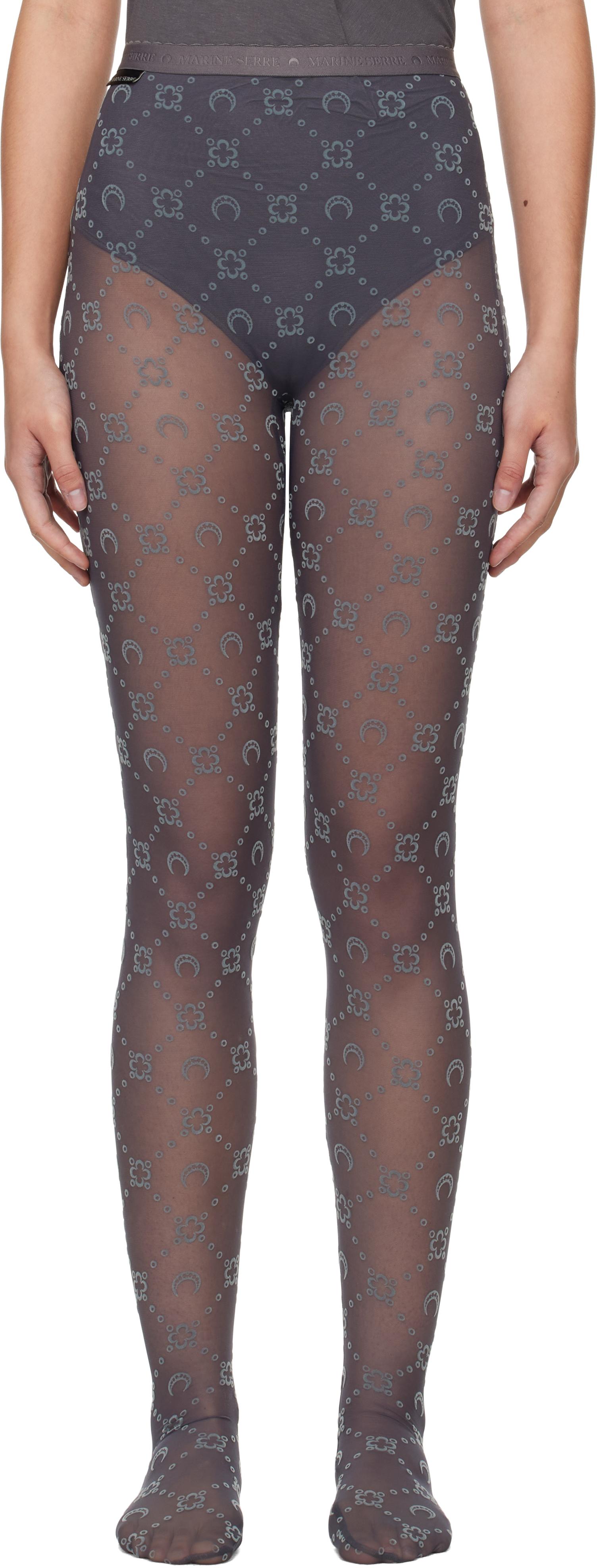 marine serre タイツ Marine Serre Crescent moon-print Tights | Brown | FARFETCH