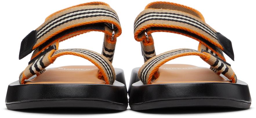 Burberry Leather Icon Stripe Eve Flat Sandals - Lyst
