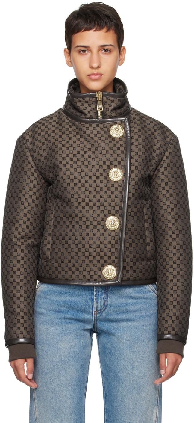 Balmain レディース ブラック ブラウン クロップド ジャケット ジャケット