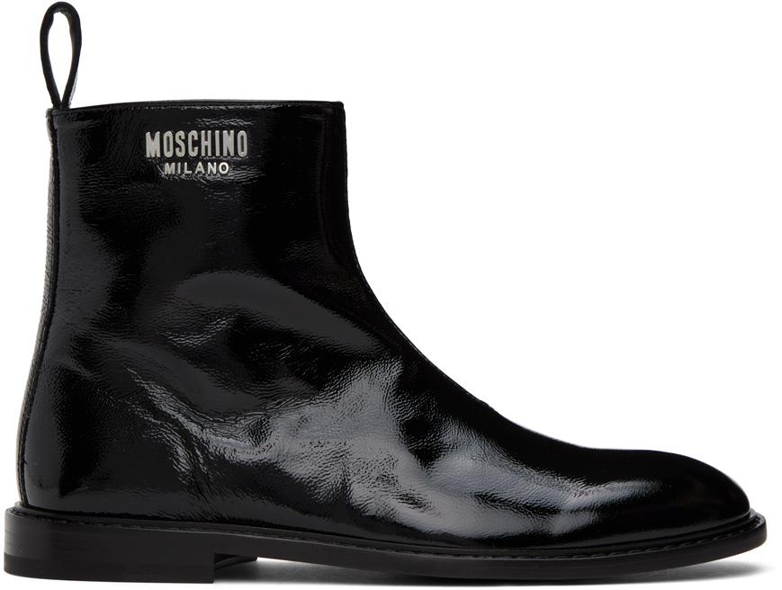 Moschino メンズ ブラック クリンクル ブーツ ブーツ