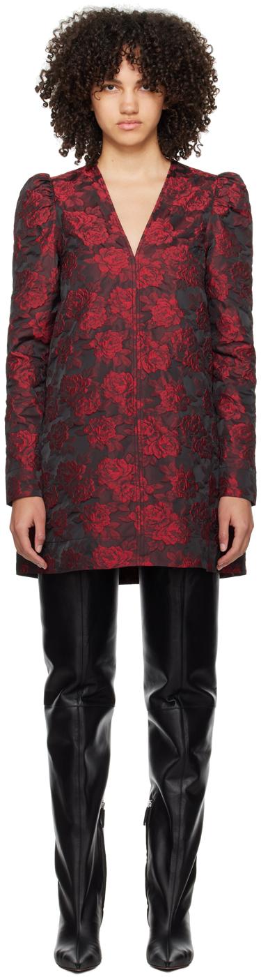 Ganni レディース ブラック &レッド ボタニカル ジャカード ミニドレス  