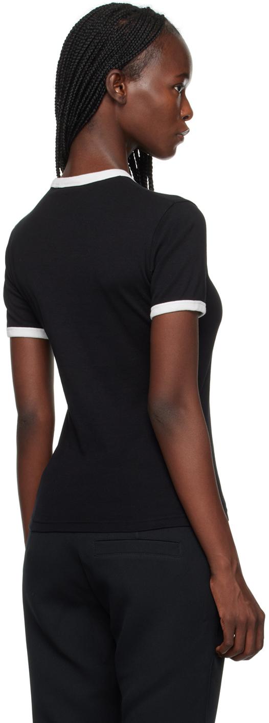 Courreges レディース ブラック &ホワイト Bumpy Contrast Tシャツ 