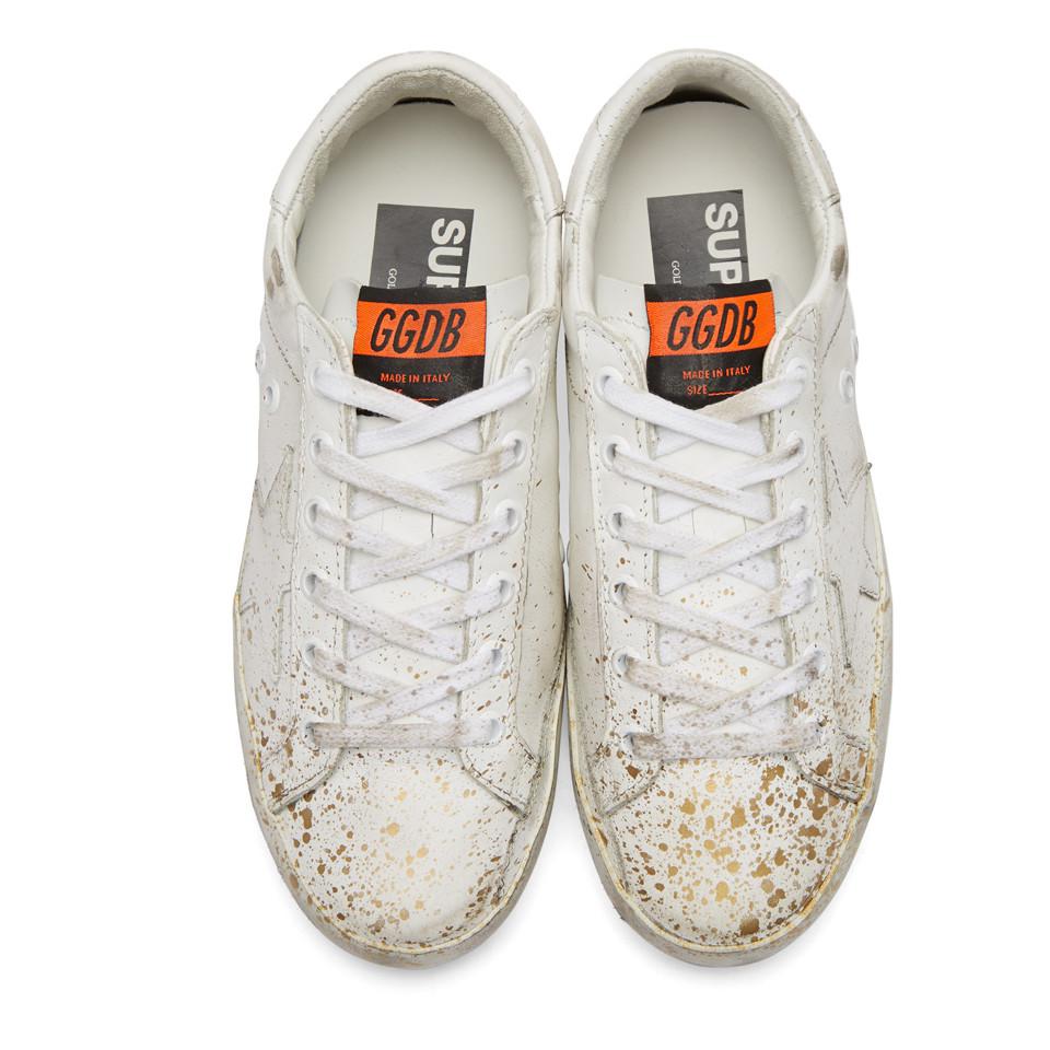 Golden Goose Deluxe Brand Leather White Gold Paint Splatter Superstar Sneakers Lyst