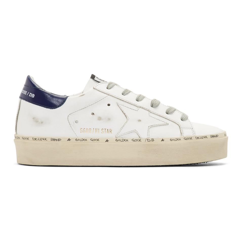 Golden Goose White And Bue Hi Star Platform Sneakers | Lyst