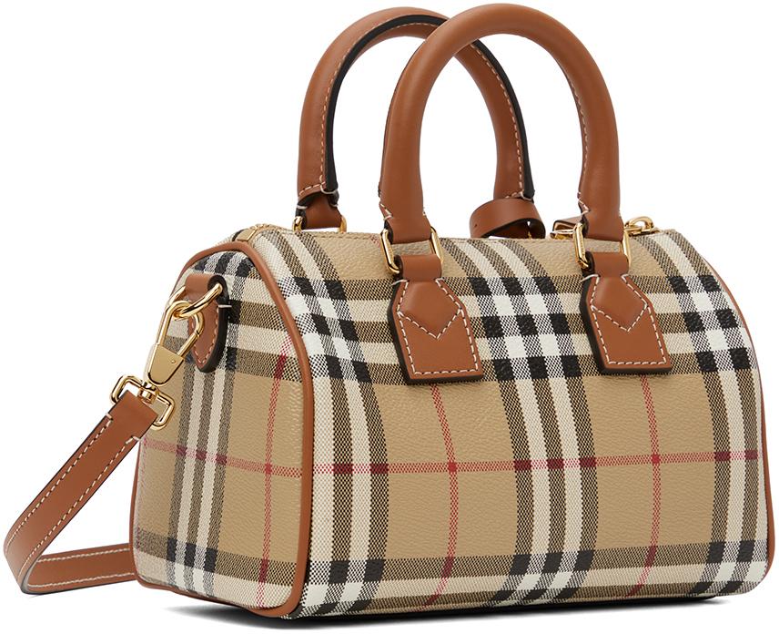 Burberry Beige Mini Check Bowling Bag in Brown | Lyst