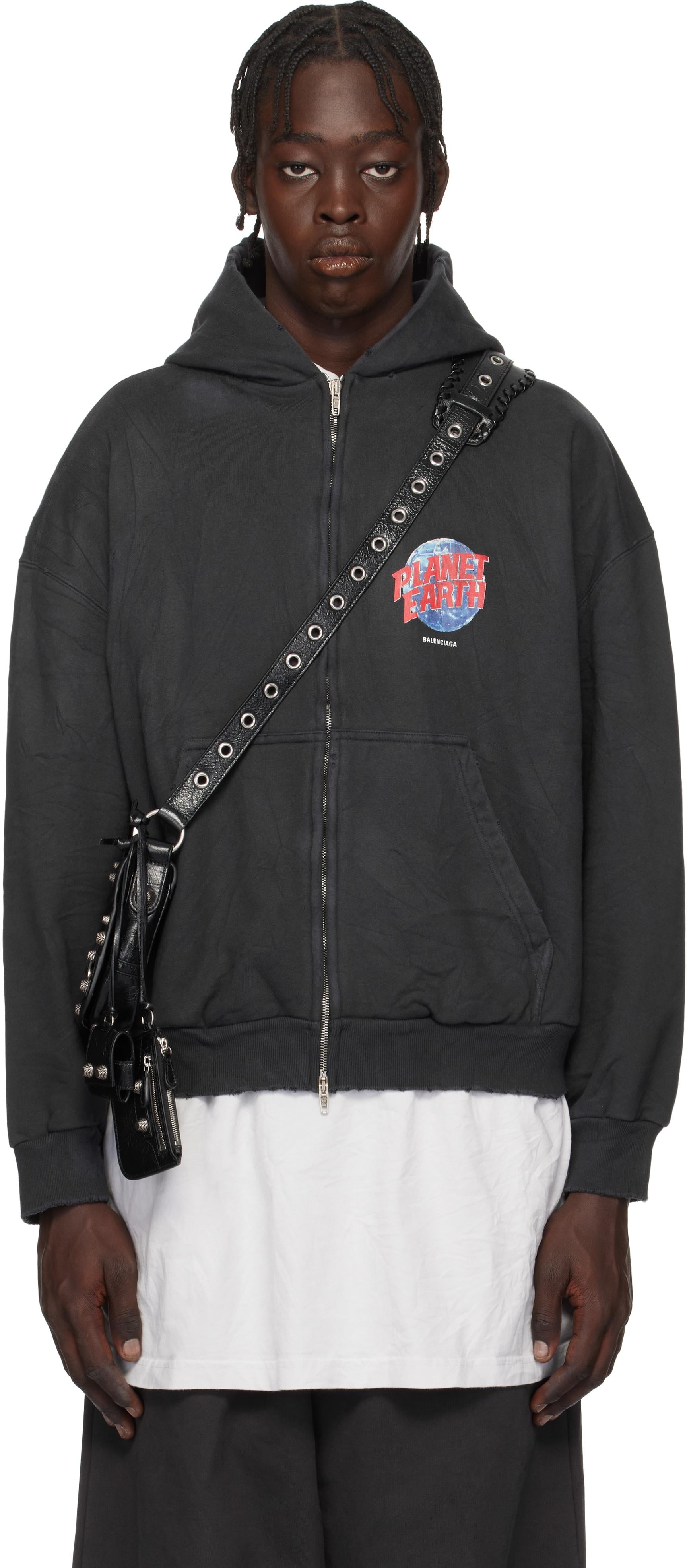 Balenciaga 'Planet Earth' Zip-Up Hoodie in Black for Men | Lyst