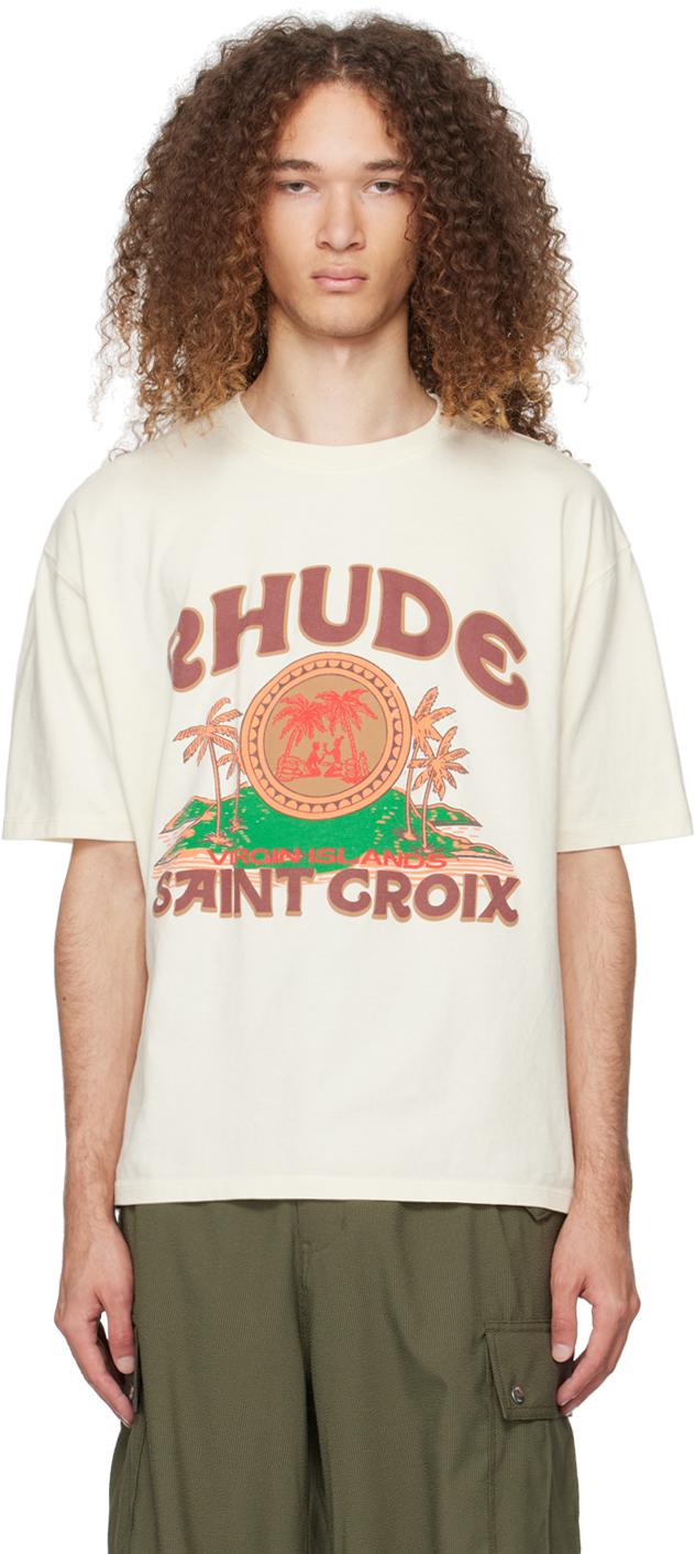 Rhude メンズ オフホワイト Saint-croix Tシャツ Tシャツ