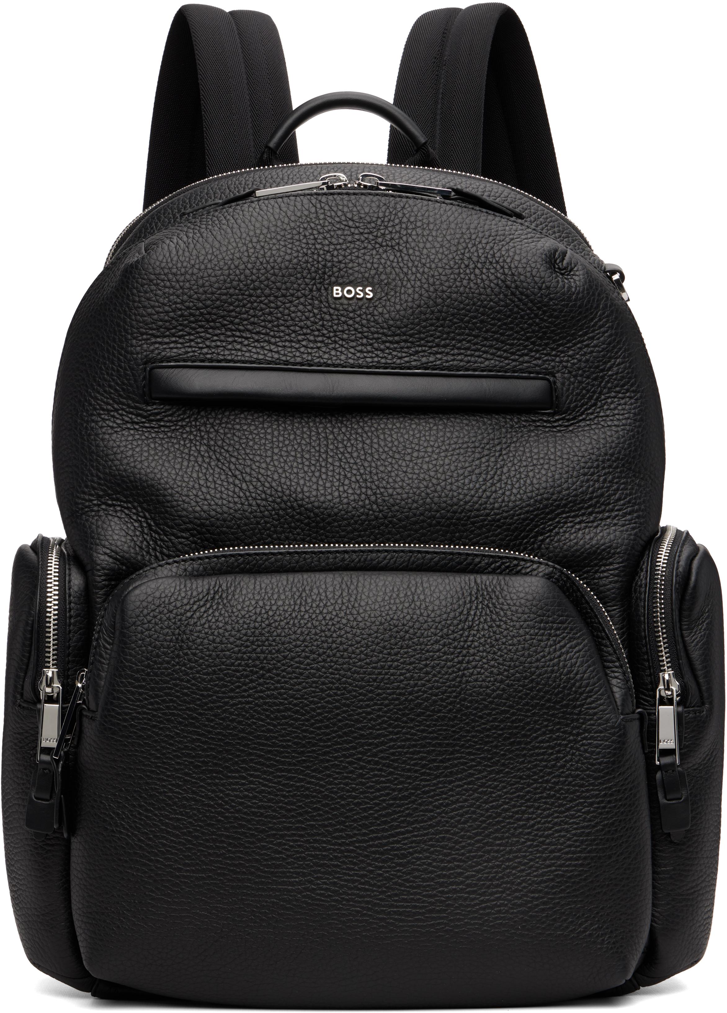 BOSS レザーバッグパック BOSS - バックパック レザートリム＆ダブルジップ - ブラック