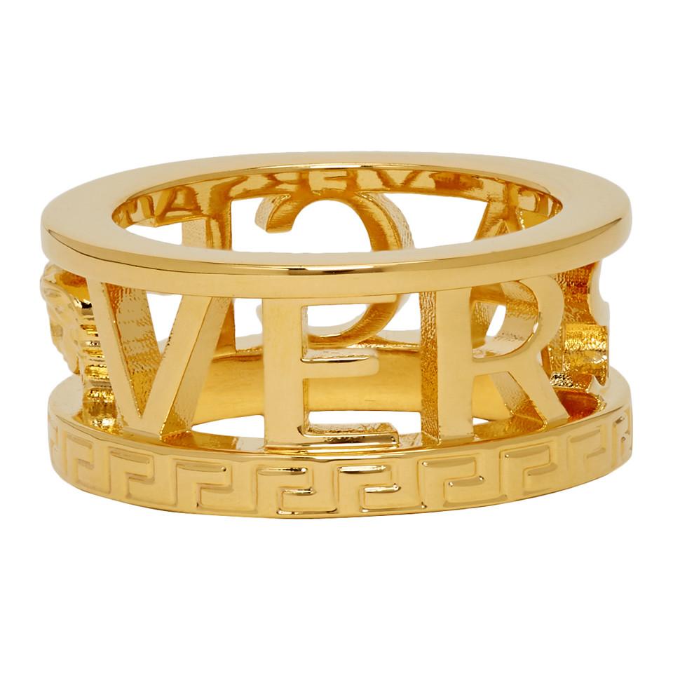 Versace Gold Cut-out Logo Ring in Metallic for Men - Lyst