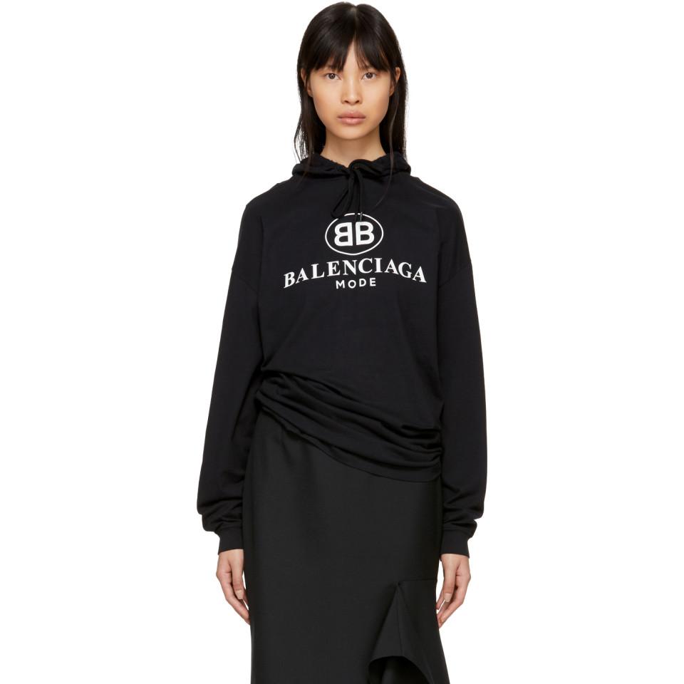 Balenciaga Black Open Back Bb Mode Logo Hoodie - Lyst