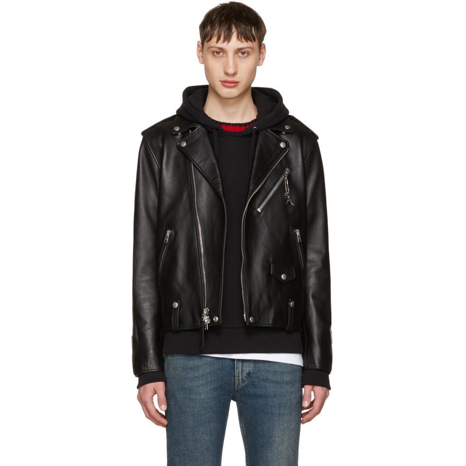 COACH Black Leather Moto Jacket for Men Lyst