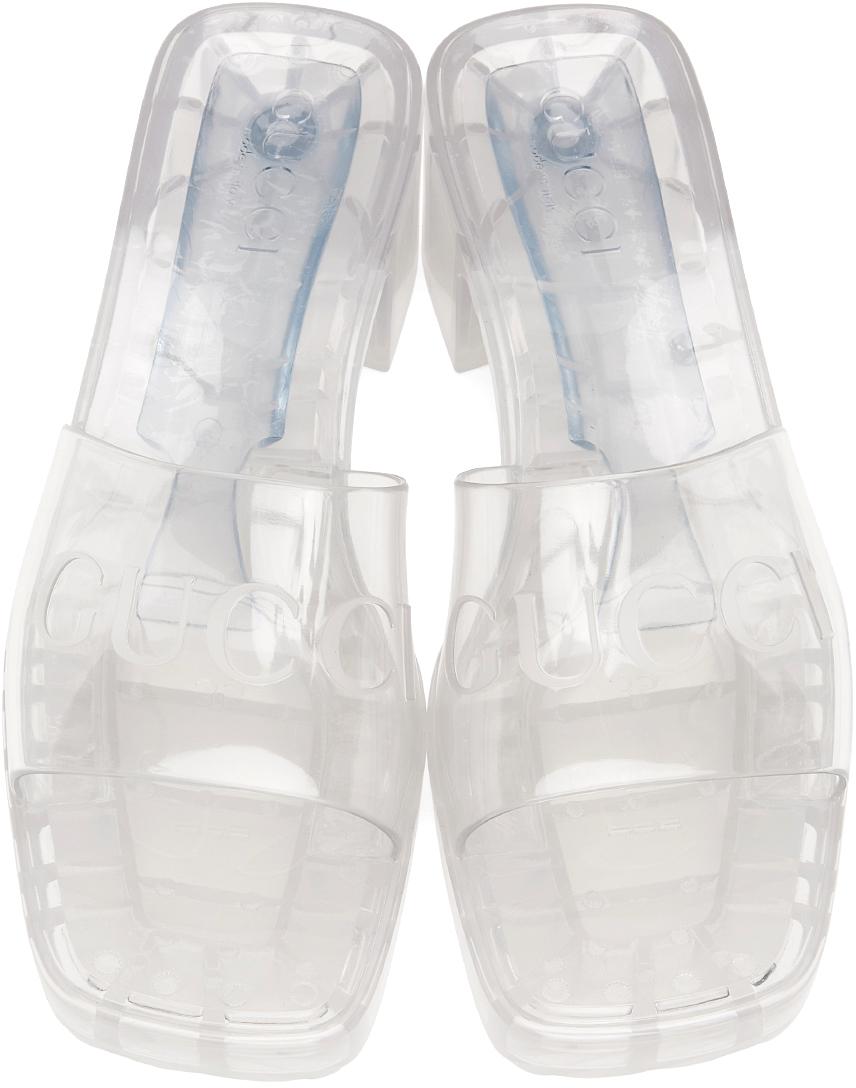 Gucci Transparent Rubber Slide Heeled Sandals in White | Lyst