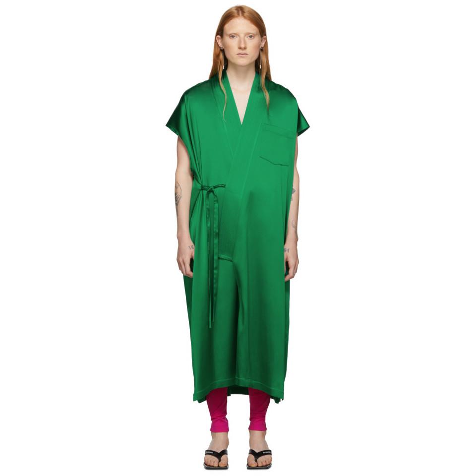Balenciaga Green Satin Kimono Dress | Lyst