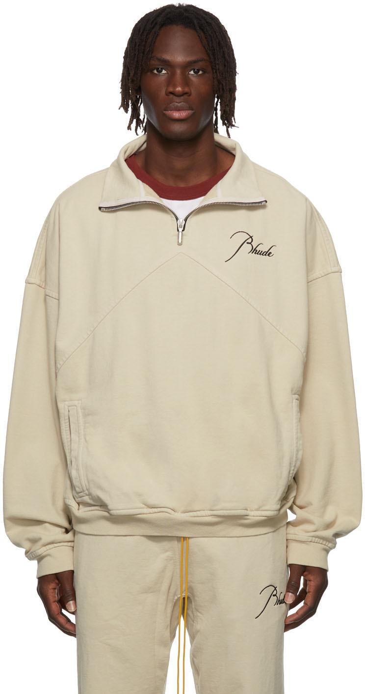 Rhude Embroidered Quarter-zip Sweater in Natural for Men | Lyst