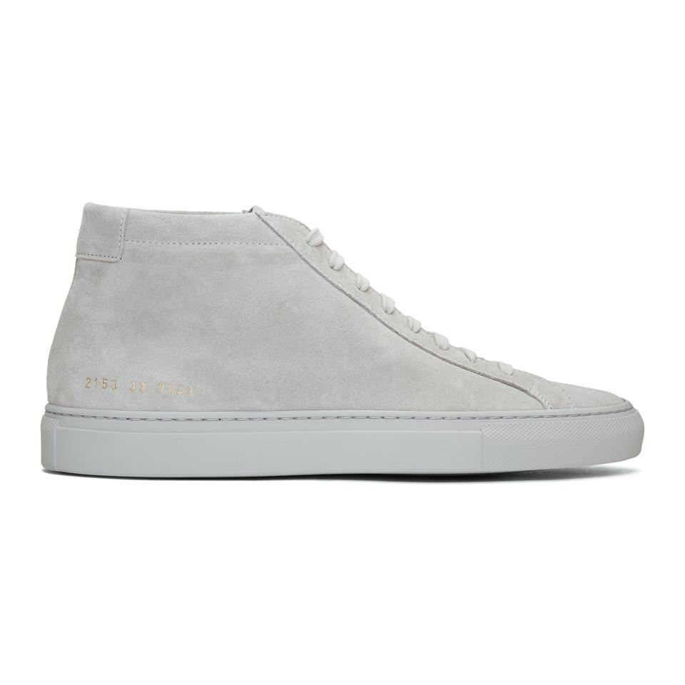 Common Projects Grey Suede Original Achilles Mid Sneakers in Gray for Men |  Lyst