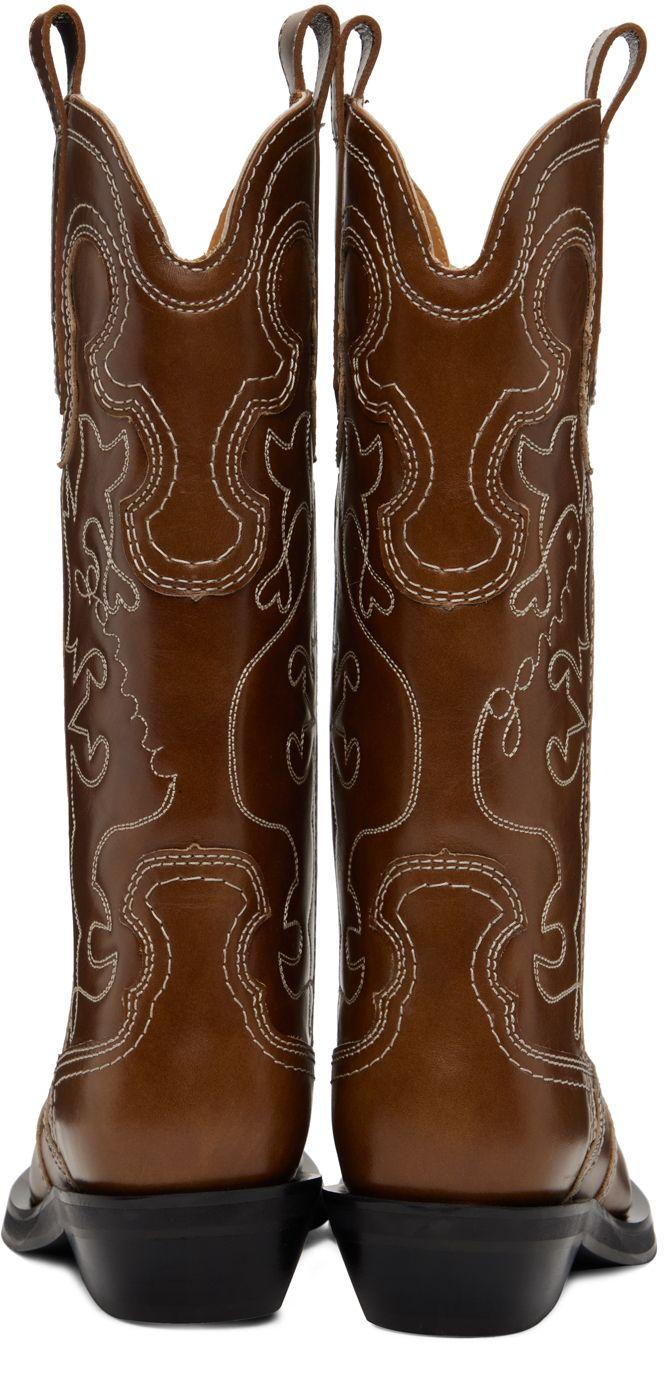 GANNI｜BOOTS (BRWON SUEDE MID SHAFT EMBROIDERED WESTERN Ganni Suede Mid Shaft Embroidered Western Boots in Brown | Lyst