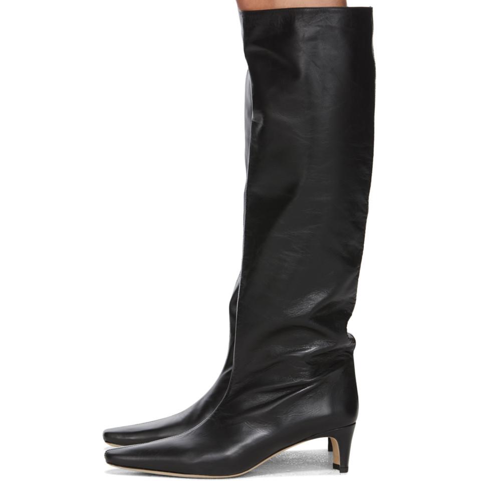STAUD Black Leather Wally Boots - Lyst
