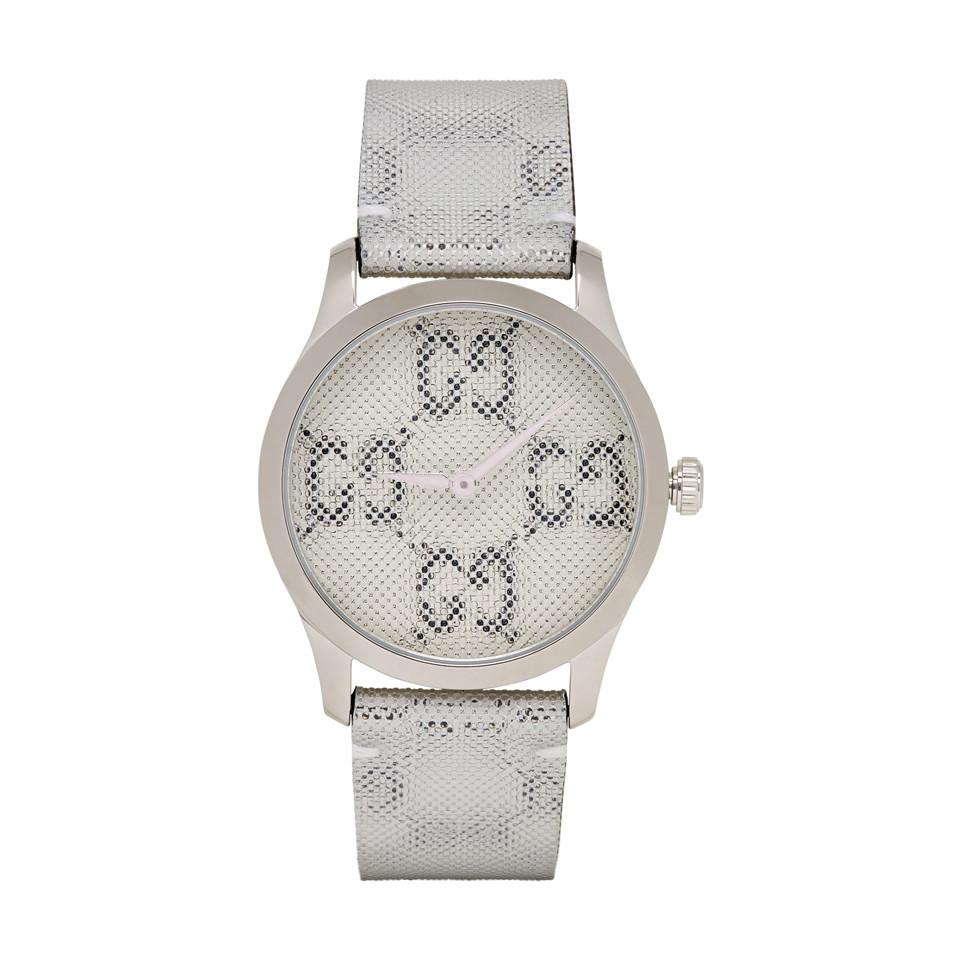 Gucci Leather Silver GG Hologram G-timeless Watch in Metallic - Lyst