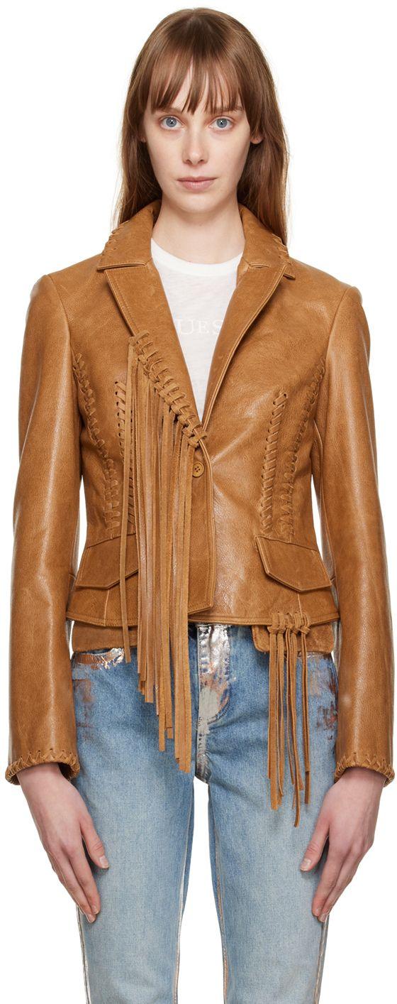 Guess Brown Tassel Leather Jacket in Black Lyst