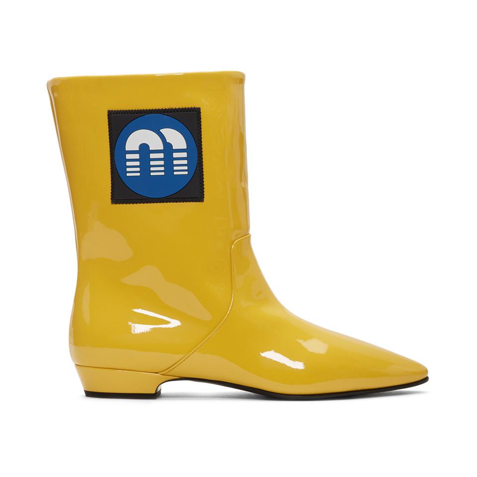 yellow patent boots