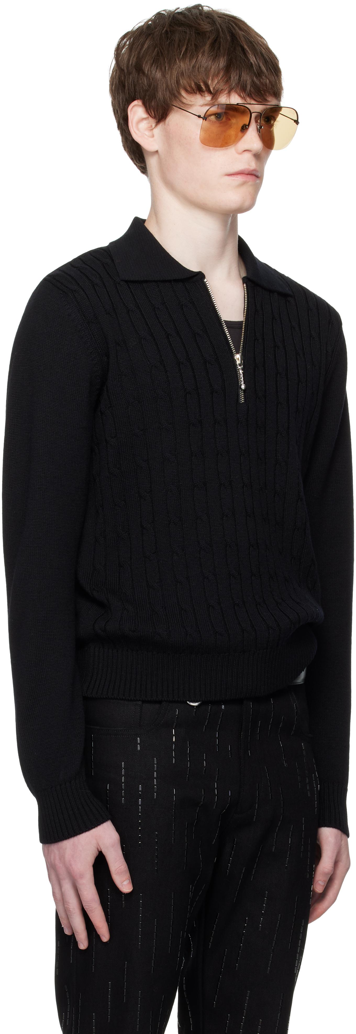 Ernest W. Baker Cable Knit Zip Polo in Black for Men | Lyst