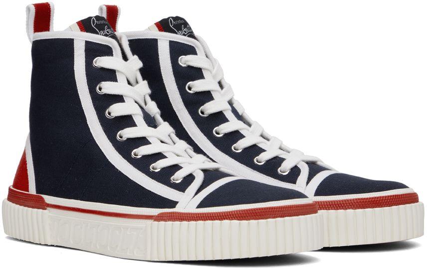 Christian Louboutin Men's Pedro Red Sole Canvas High-Top Sneakers