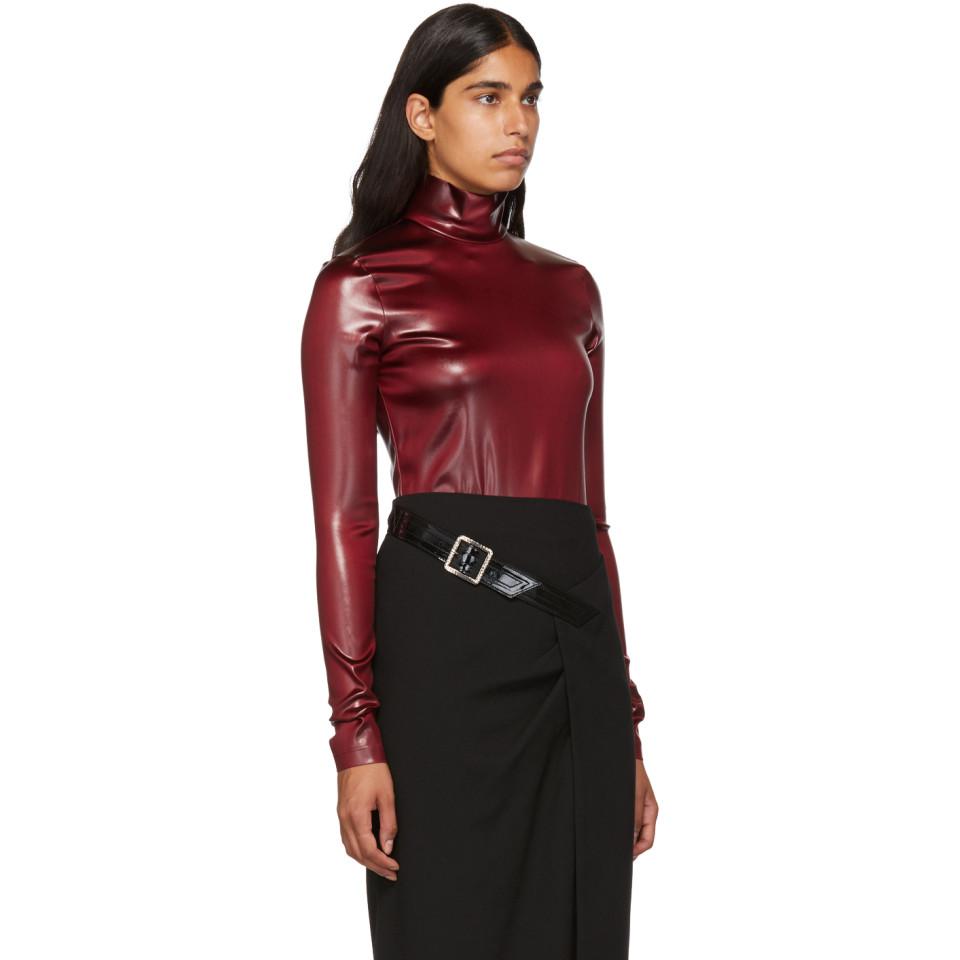 Givenchy Burgundy Faux-leather Turtleneck Bodysuit in Red | Lyst