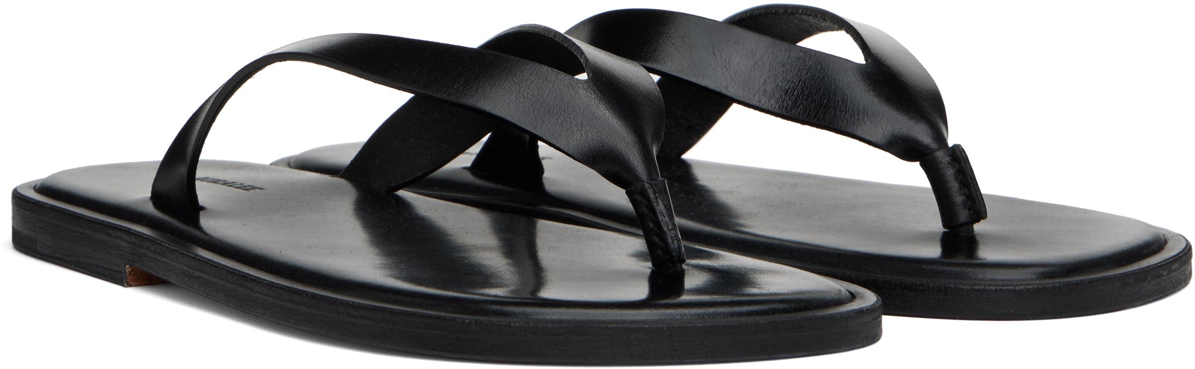 AURALEE Leather Tong Flip-Flops in Black | Lyst