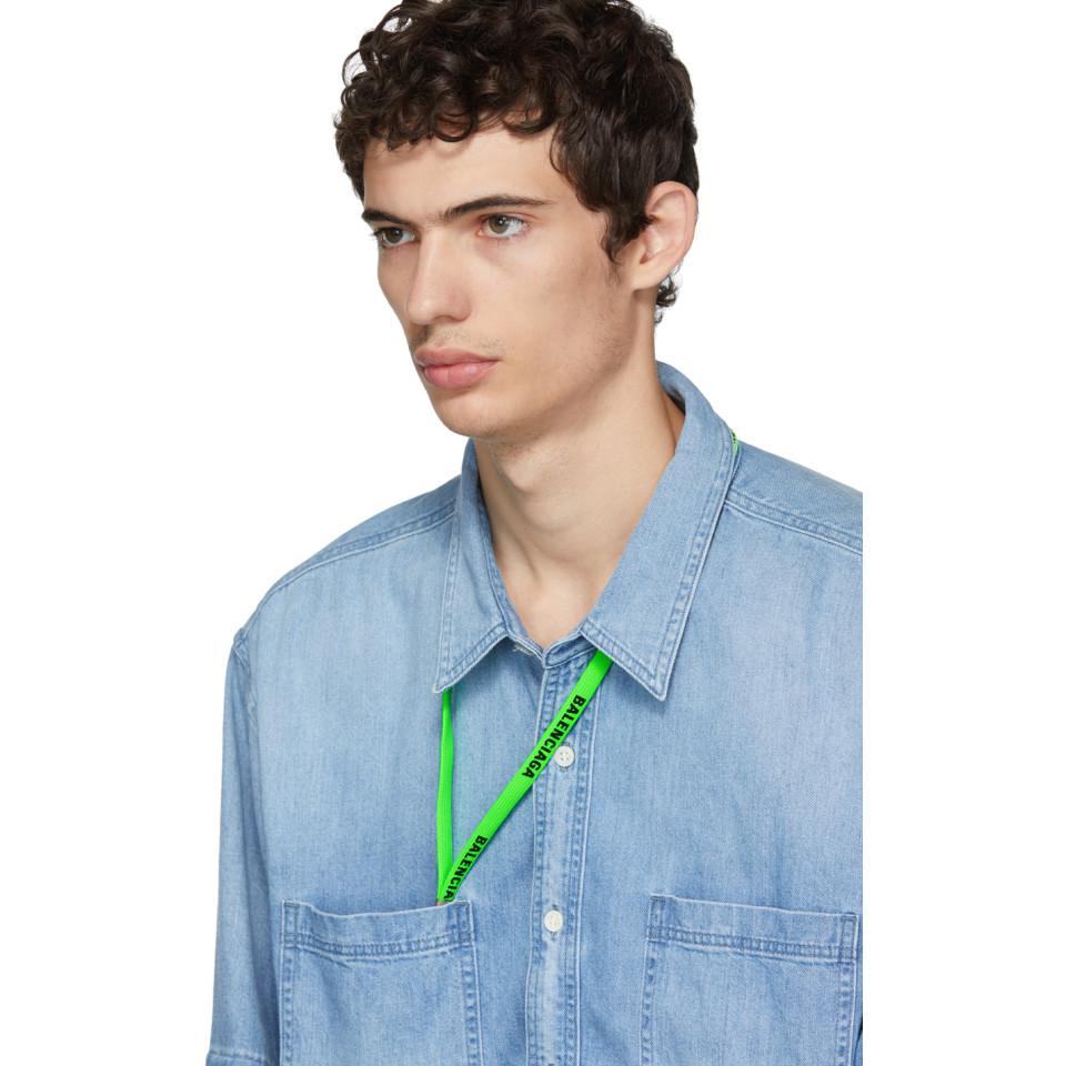 Balenciaga Blue Denim Striped Double Sleeve Shirt for Men - Lyst