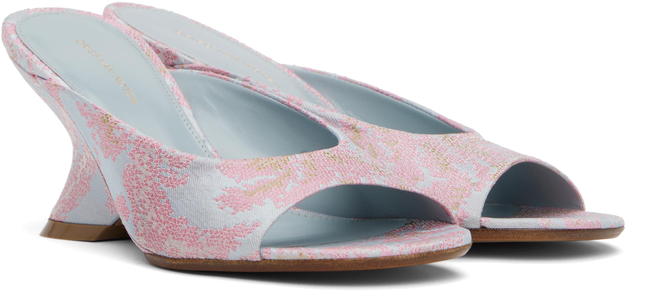 Dries Van Noten お洒落 上品 オープントゥ ジャカード ミュール Dries Van Notenのブルー ジャカード オープントゥ ミュールが