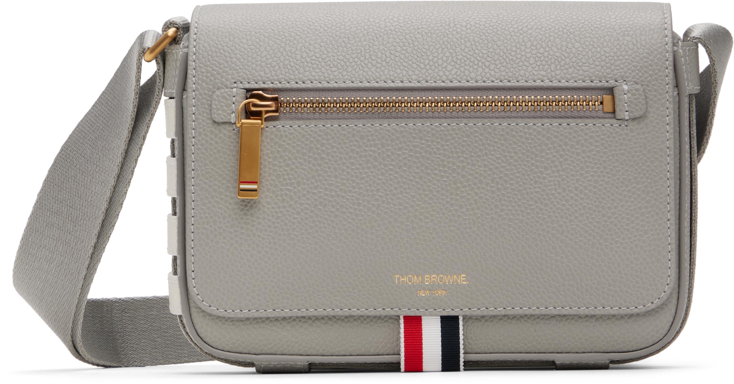 Thom Browne 4-Bar Pebble Grain Small Reporter Bag in Black for Men