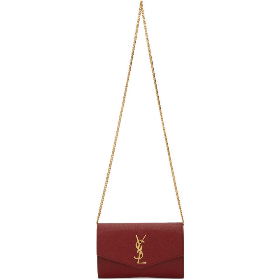 Saint Laurent Uptown Wallet On Chain Mini Leather Rouge Eros in Red