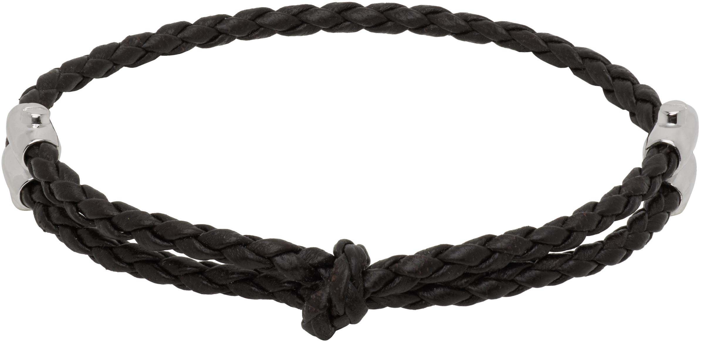 【関税＆送料込み】Bottega Veneta Leather Bracelet New Bottega Veneta Intrecciato Bracelet Leather Brown Men's