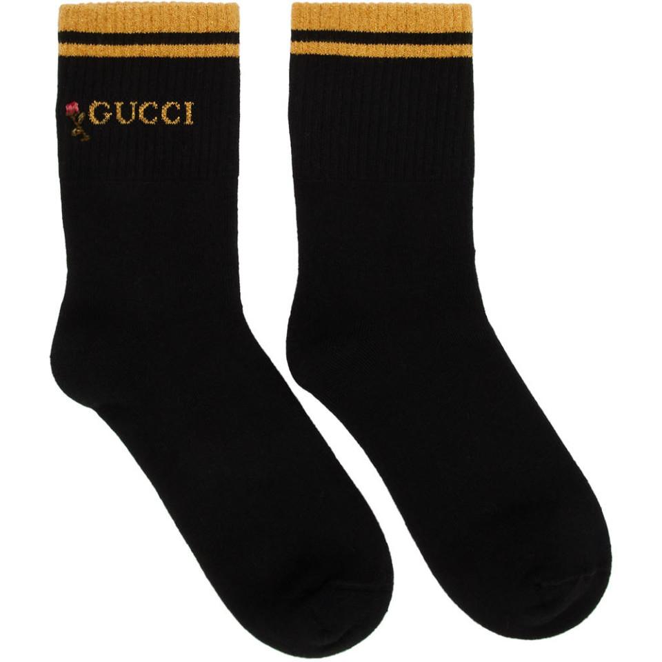 Gucci Cotton Black Shiny Pong Socks Lyst