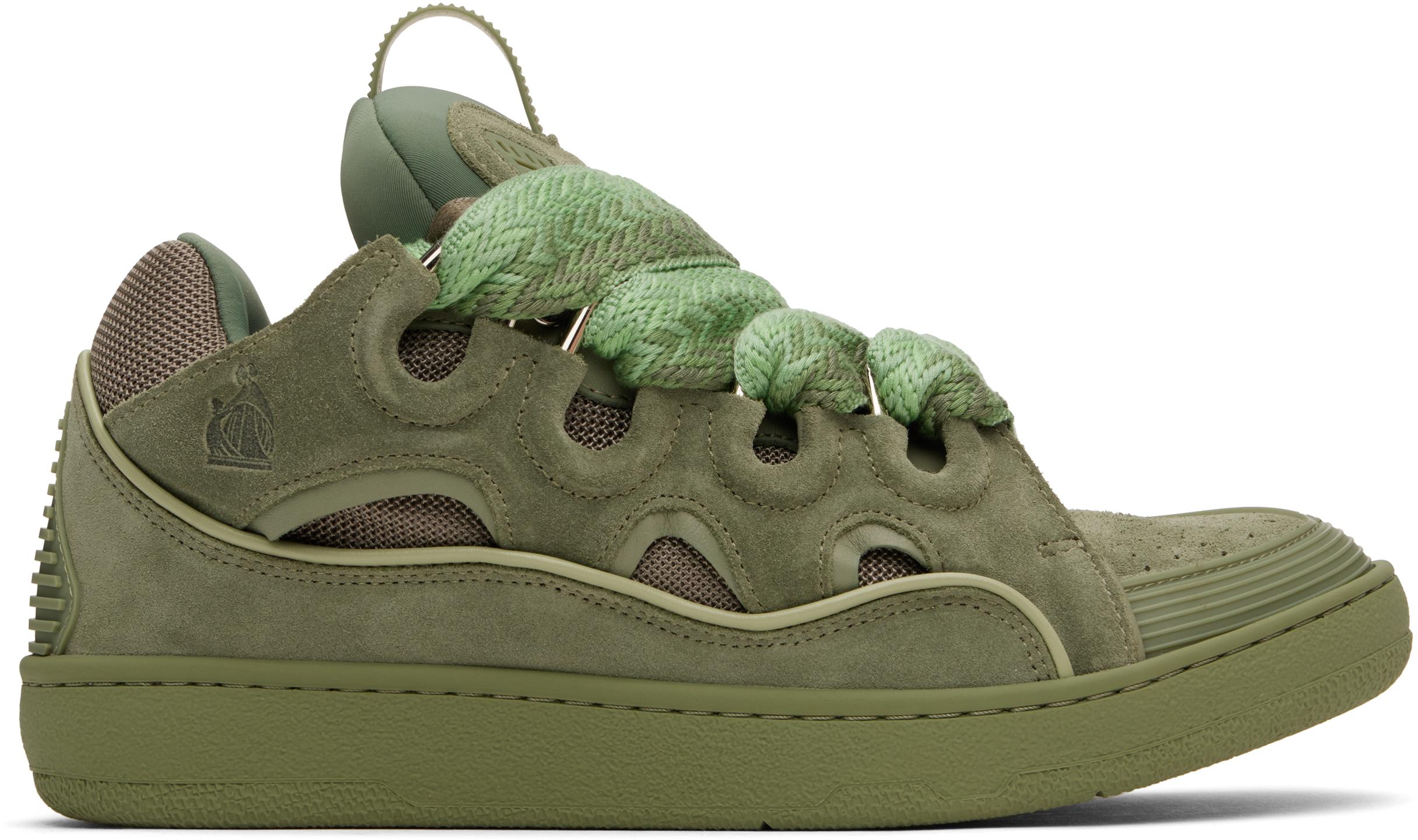 Baskets Montantes LANVIN Homme - Vert Métallisé, Marron Daim, Moutarde - Taille 9 Italie