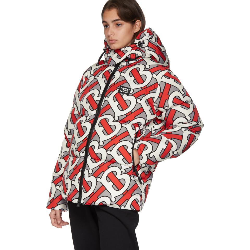 Burberry Grey Monogram Puffer Down Dalston Jacket in Red
