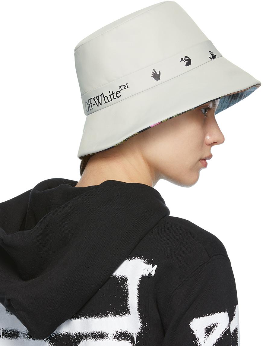 Grey Logo Rain Cap Bucket Hat in Gray 
