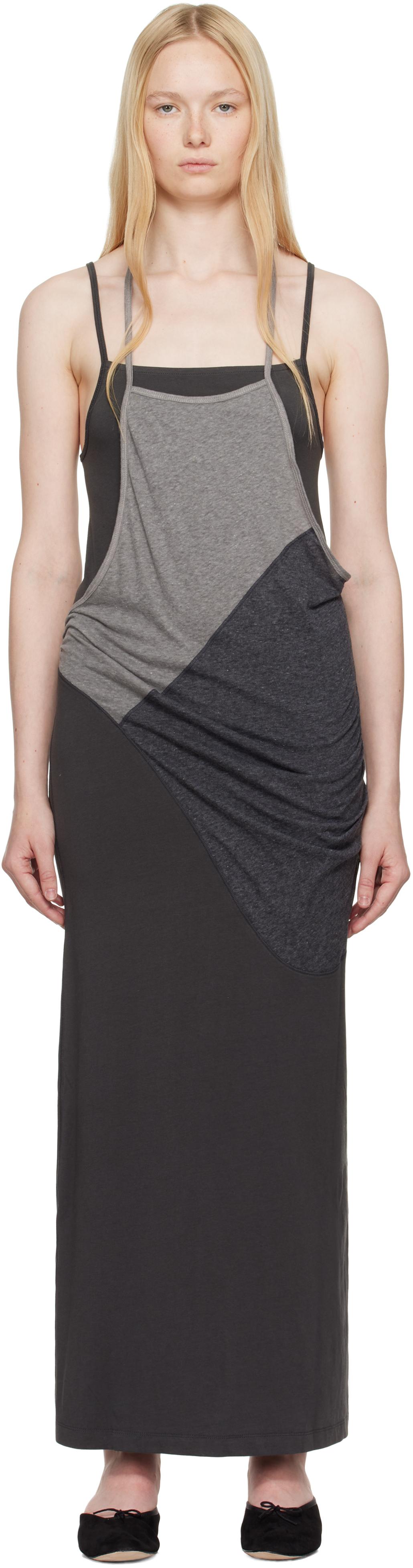 OPEN YY Layered Halter Neck Maxi Dress in Black | Lyst