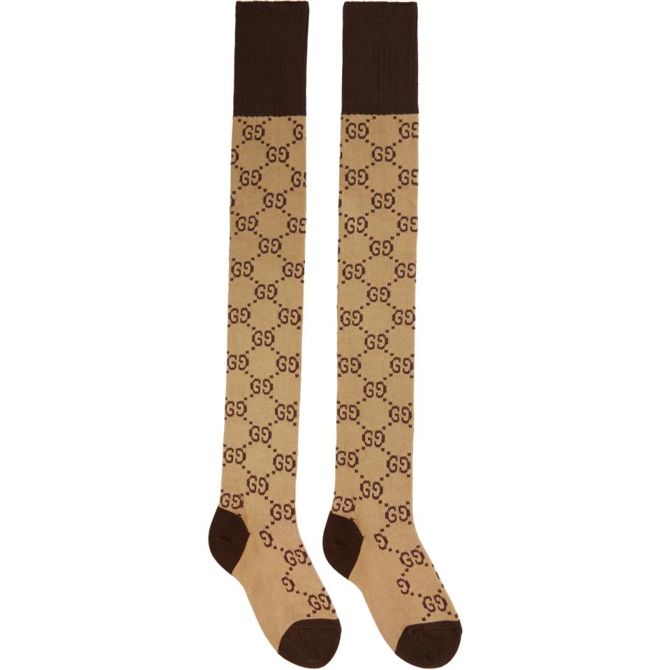 Gucci Cotton Gg Knee Socks in gg Pattern (Brown) - Save 54% - Lyst