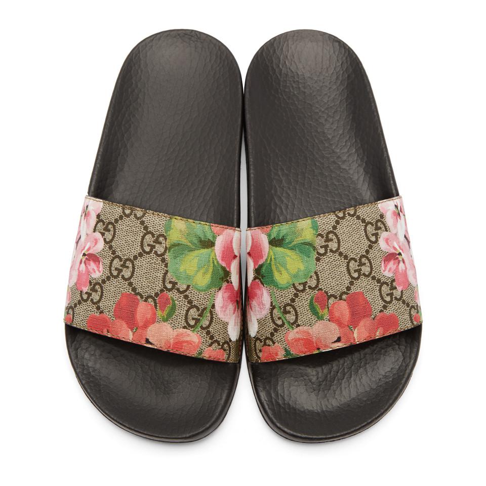 Gucci Canvas Multicolor Floral GG Supreme Slides - Lyst