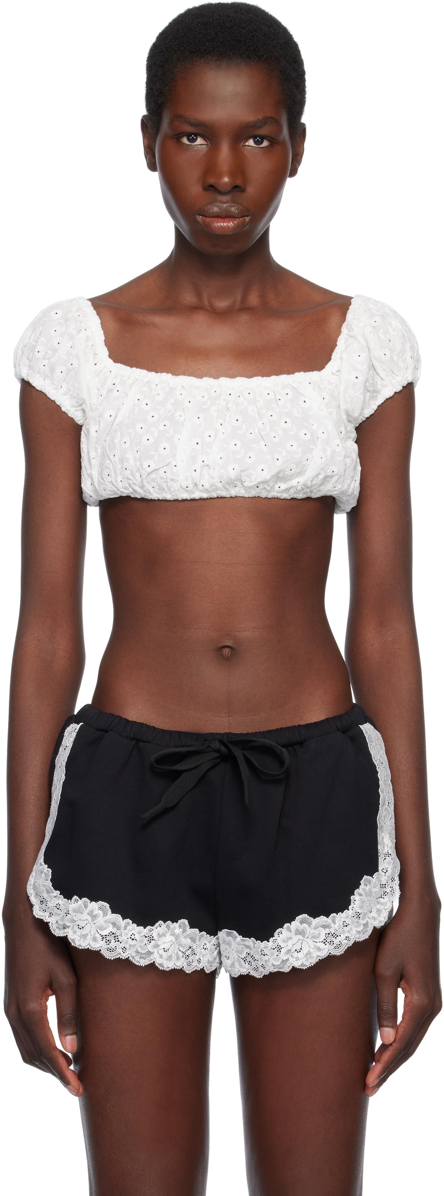 Yuhan Wang Lace Patched Top in White | REVOLVE