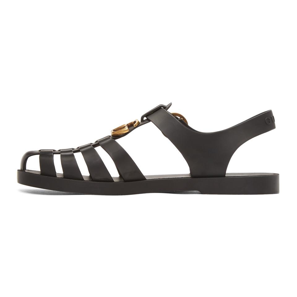 gucci black glossy rubber sandals