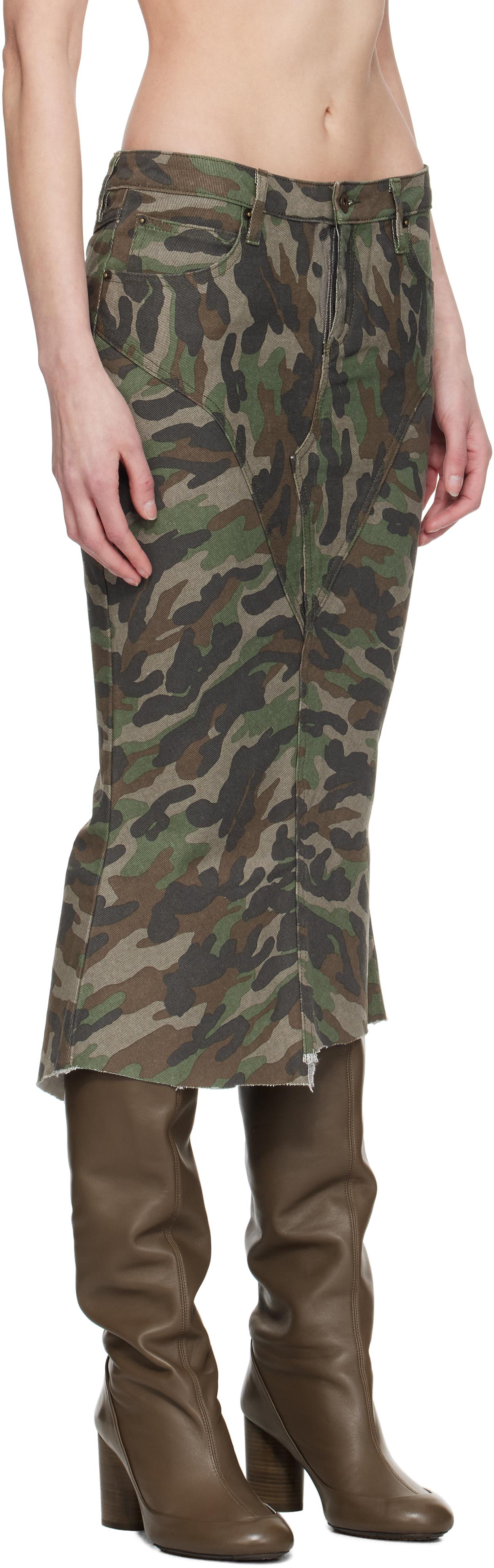 Fax Copy Express Camouflage Fishtail Denim Midi Skirt in Black