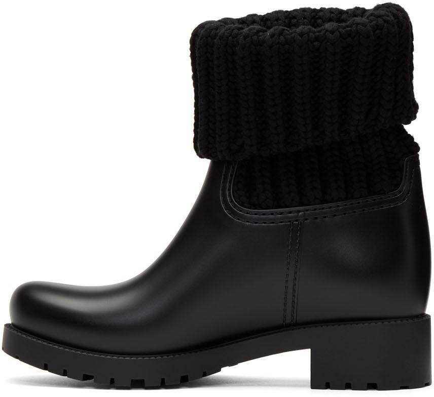 ginette knit cuff leather rain boot