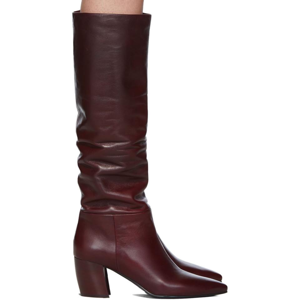Prada Burgundy Leather Tall Boots | Lyst