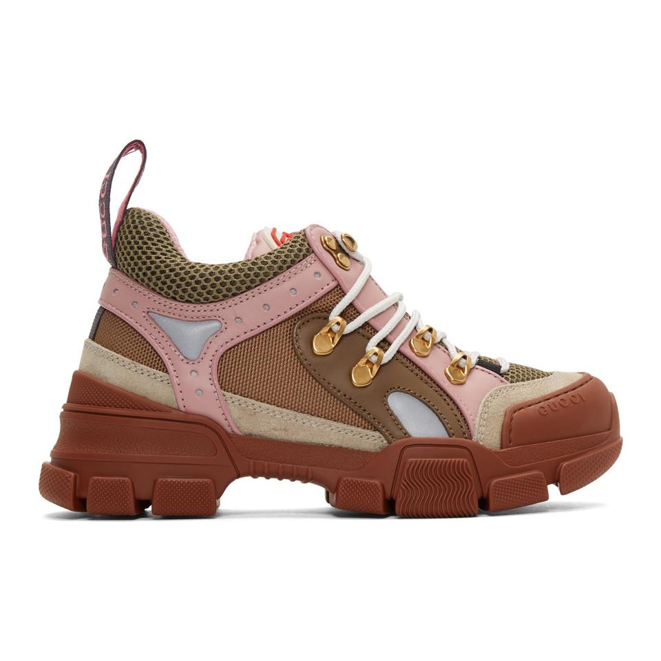 Gucci Brown And Pink Flashtrek Sneakers | Lyst