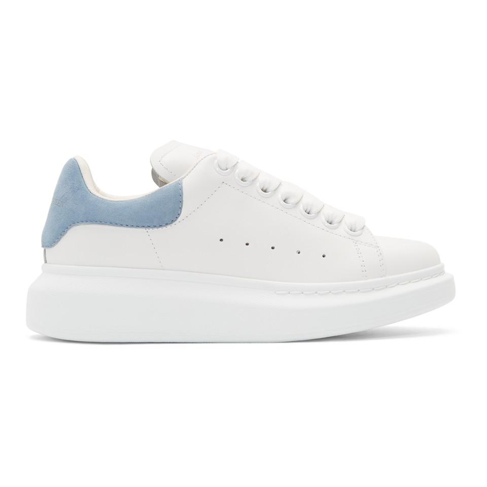 Alexander McQueen Leather White And Blue Oversized Sneakers - Save 16% ...