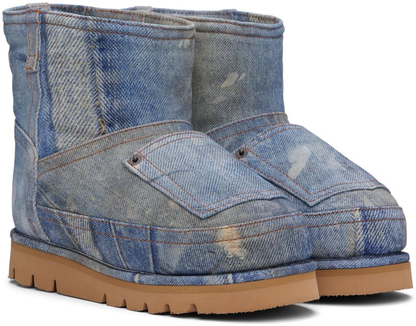 Acne Studios レディース ブルー Batter Print Denim ショートブーツ 