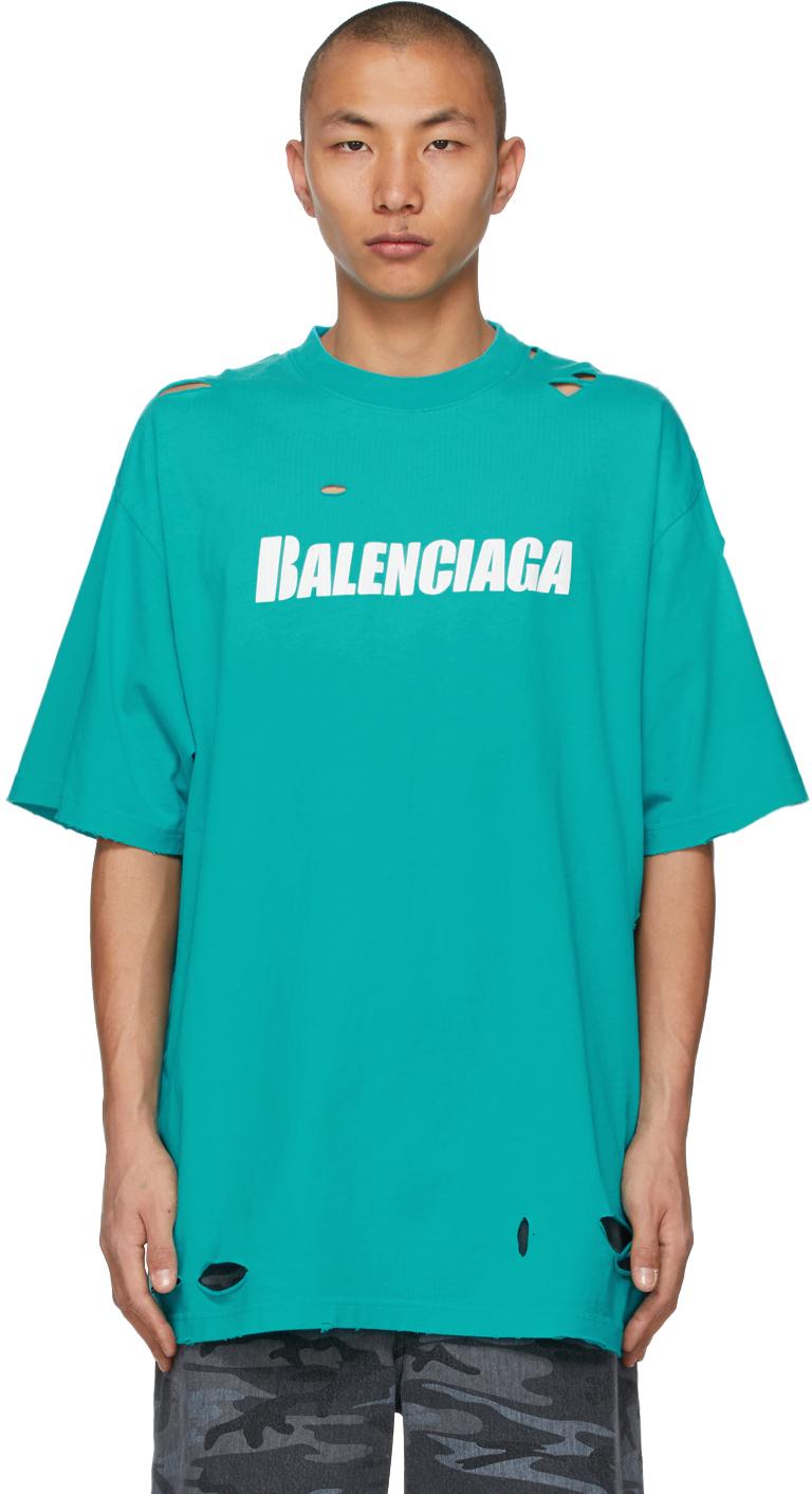 Balenciaga Logo Crewneck T Shirt Blue 9567  ONU
